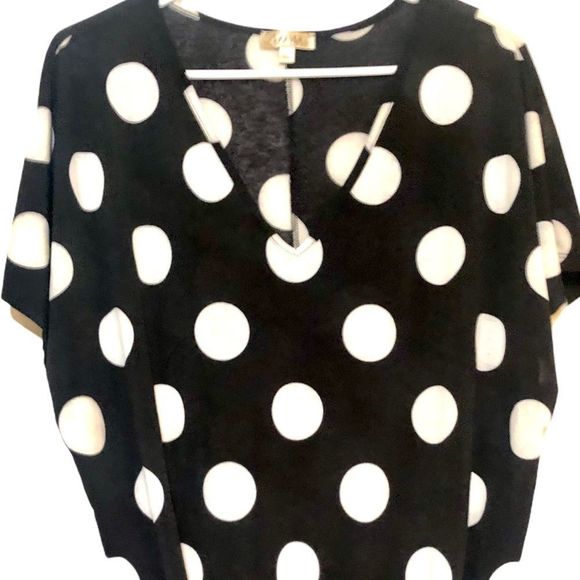 Lavish Black & White Polka Dot Shirt Women’s L - Picture 2 of 16